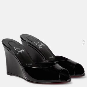 Christian Louboutin Glossy Black Peep-Toe Wedges